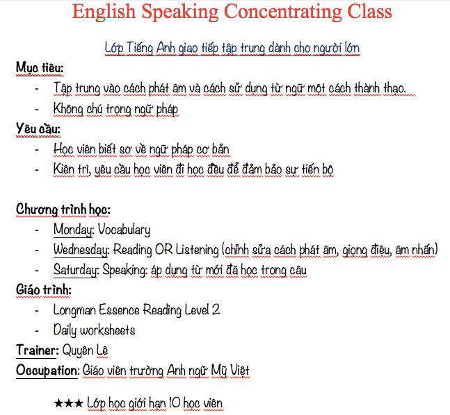 Tuyển học viên lớp Tiếng Anh Giao Tiếp tập trung - 2