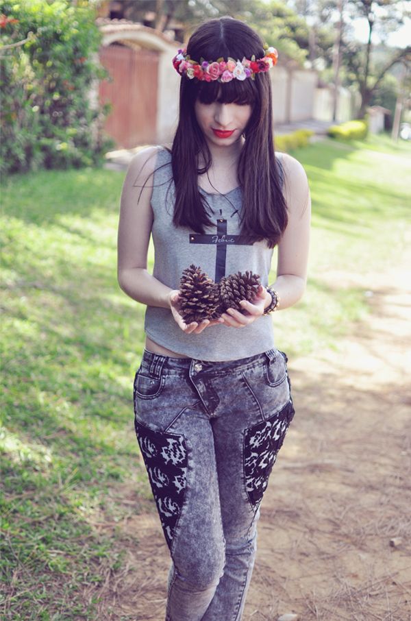 look tiara de flores