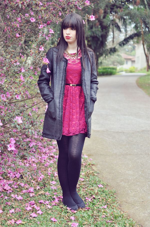 look vestido e meia calça