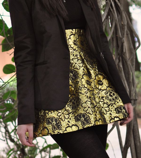 High Waisted Embroidered A-line Skirt
