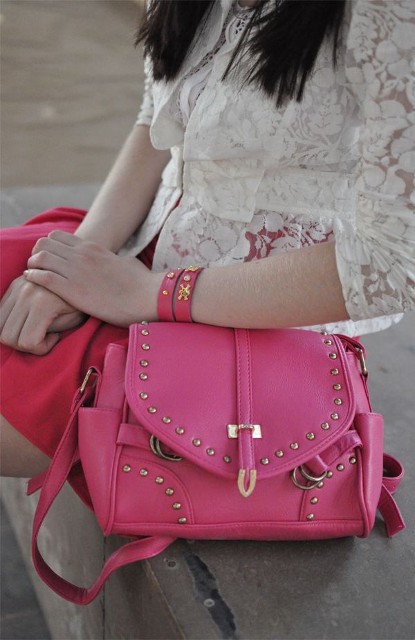 Punk Style Rivet Trim Textured Faux Leather Shoulder Bag