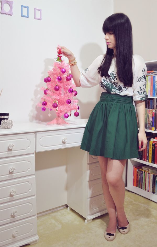 White and Green Embroidery Half Sleeve Chiffon Dress