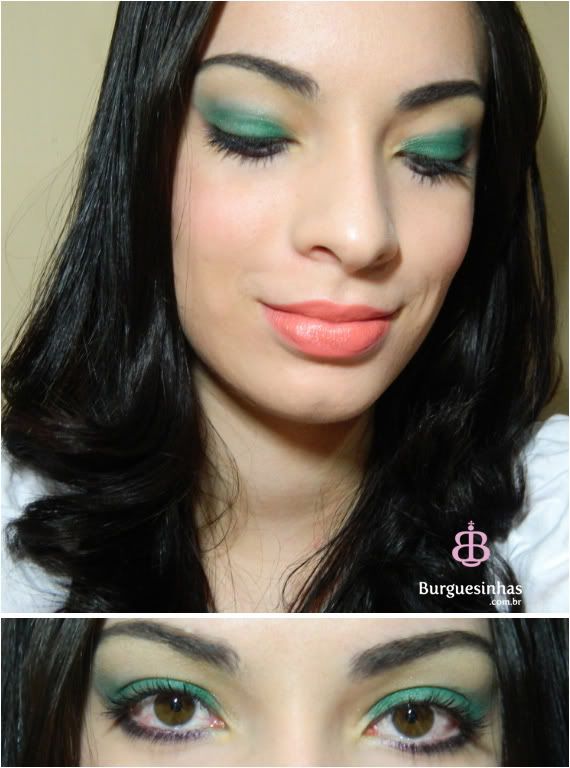 maquiagem verde e coral