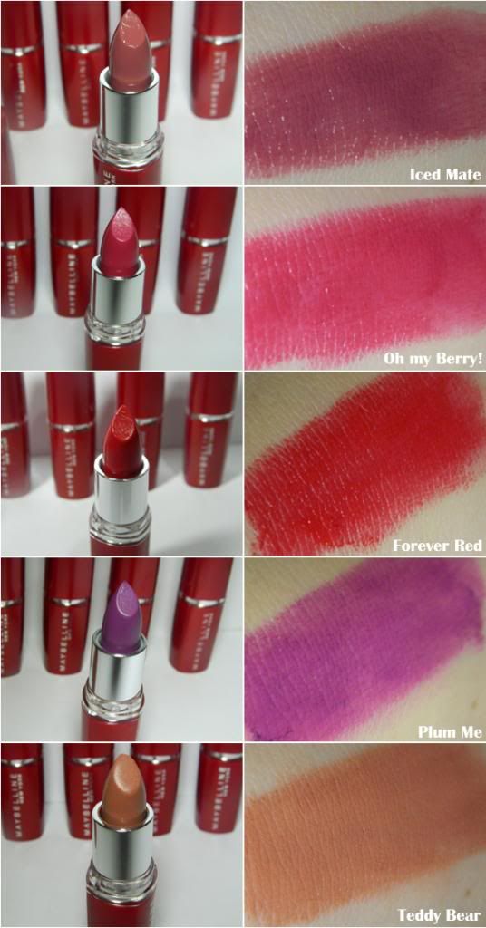 swatch maybelline iced mate oh my berry forever red plum me teddy bear