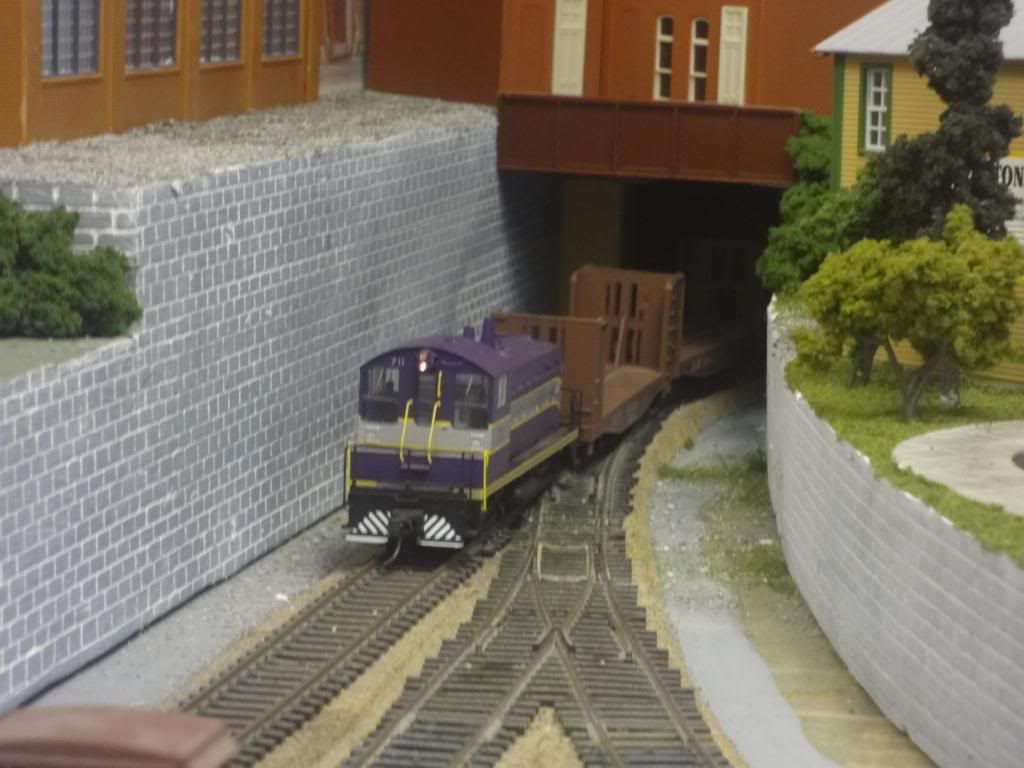 A short freight emerging from staging to work the interchange