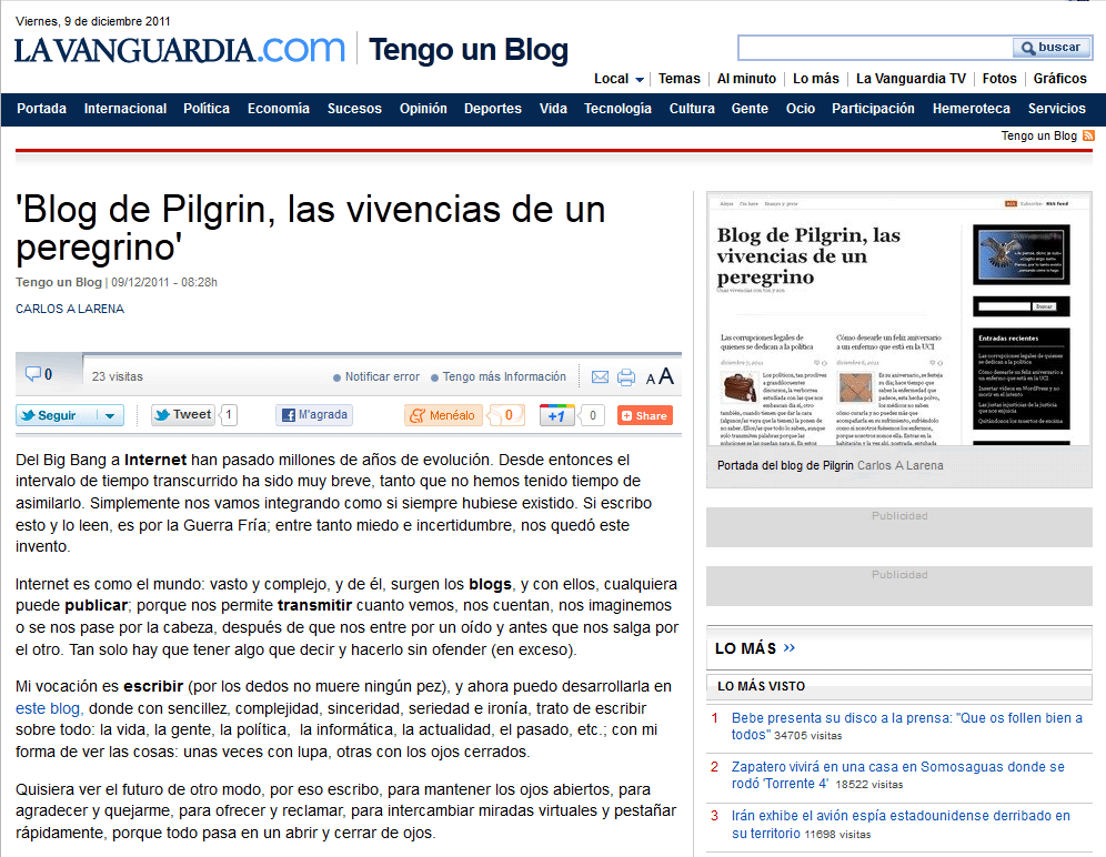 blog de pilgrin en La Vanguardia