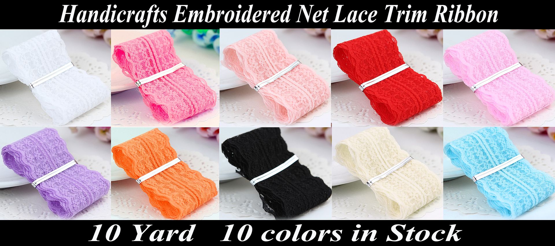 10 Yard Unilateral Handicrafts Embroidered Net Lace Trim Ribbon Wedding ...