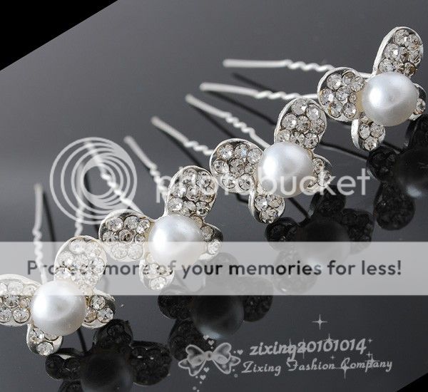 7x UPICK Butterfly w Beads Hair Pins Bridal Wedding Party Hair Jewelry FC014