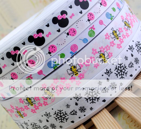 Different Size White Printing Grosgrain Ribbon Wedding Party Deco Craft 5Y RB095