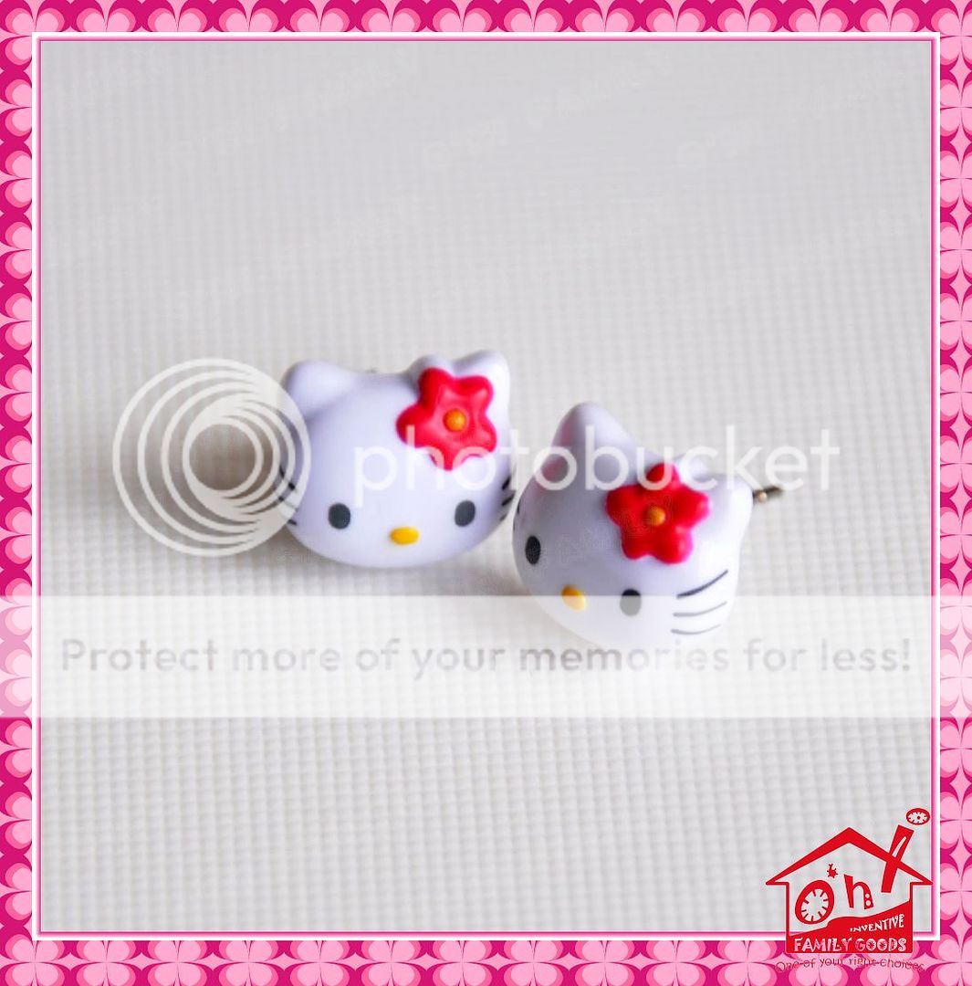 Plastic Hello Kitty Pin Earrings Pink Red Bow Holiday Sweet Gift Bag
