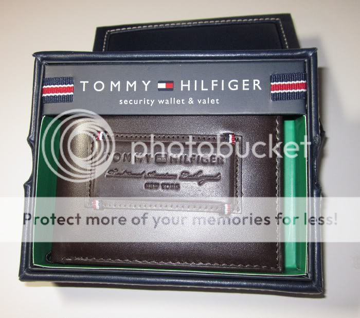 New TOMMY HILFIGER Mens Leather ID Card Wallet Brown Billfold Bifold 