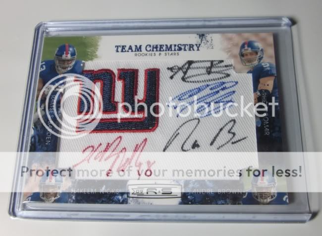 football team chemistry quad autograph patch hakeem knicks andre brown 