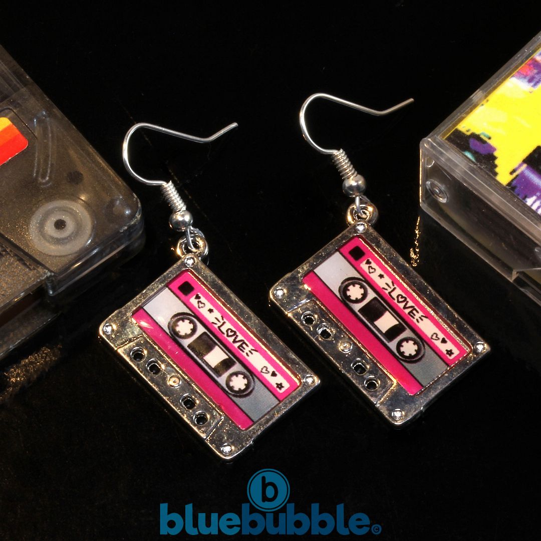 Bluebubble Hey Dj Funky Tape Earrings 80s 90s Disco Pop Retro Cool